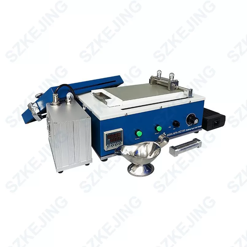 Mini Tape Casting Coater (190Lx90W mm) with Bottom Heated Vacuum Bed & Pump at 120ºC Max.-MSK-AFA-HC100