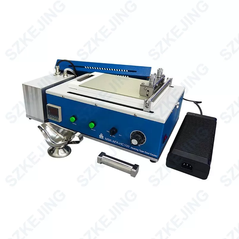 Mini Tape Casting Coater (190Lx90W mm) with Bottom Heated Vacuum Bed & Pump at 120ºC Max.-MSK-AFA-HC100